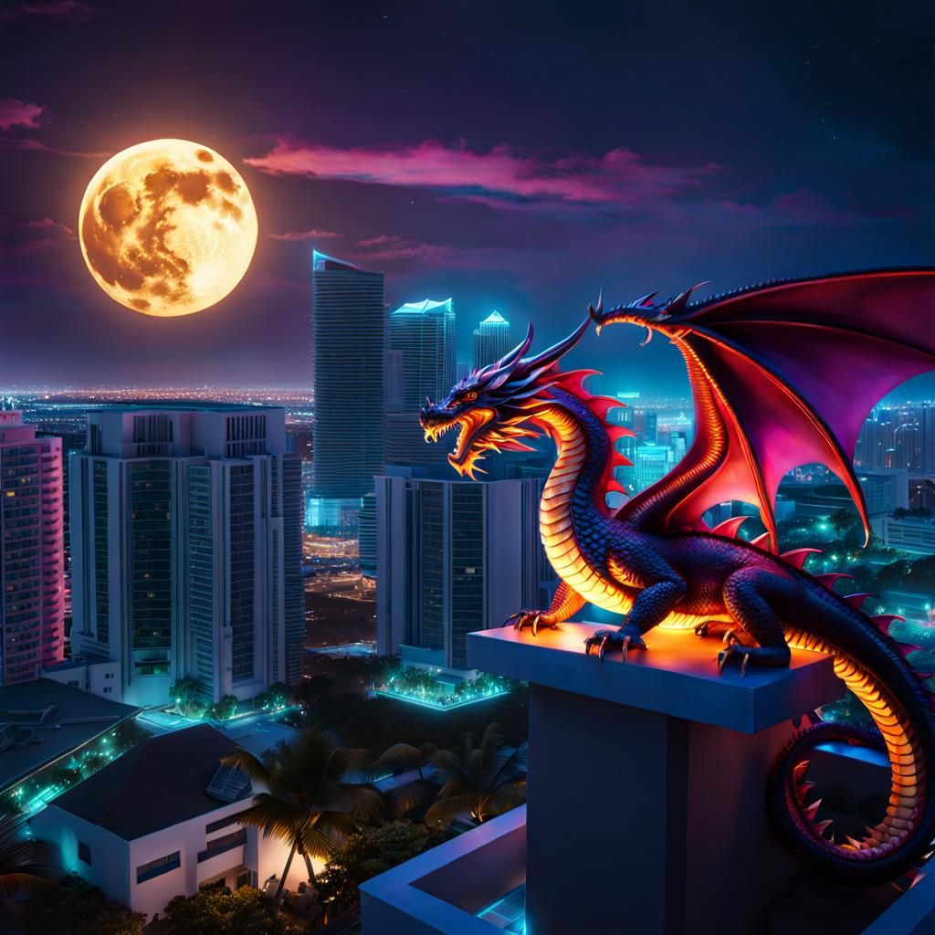 Dragon Over Miami: Dark Fantasy Concept Art