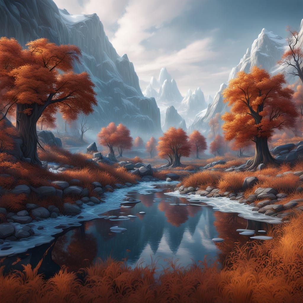 Icy Autumn Transition in Detailed Matte Painting