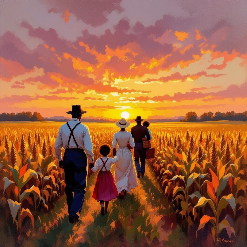 Ohio Sunset Cornfield Journey Oil Painting