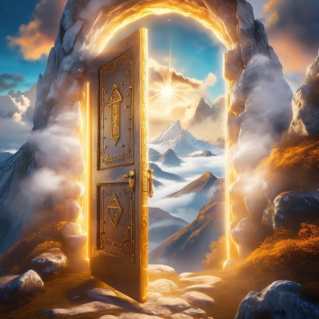 Mystical Door on a Dreamy Mountain in Magical Realism