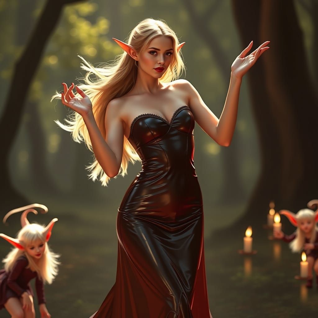 Elf Woman Dancing in Latex Dress