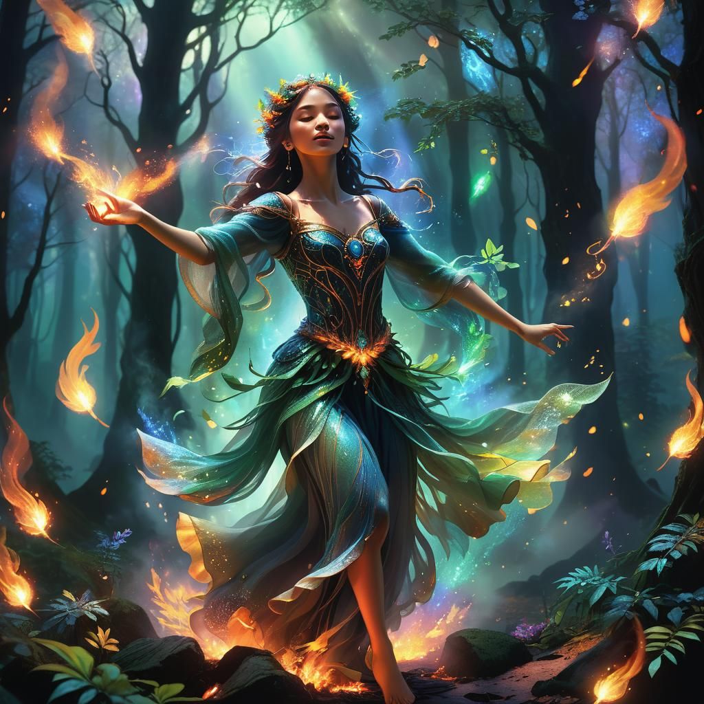 Mystical Forest Dance: A Cinematic Fantasy Illustration