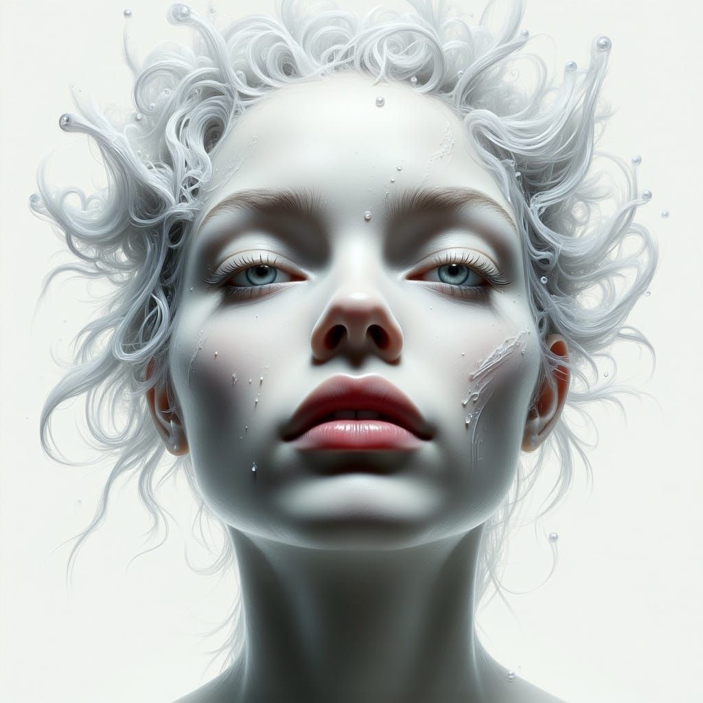 Ethereal Woman Merging into White, Expressive Brushstrokes