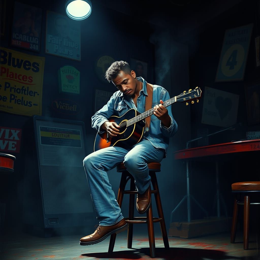 Soulful Blues Musician in Smoky 1960s Club