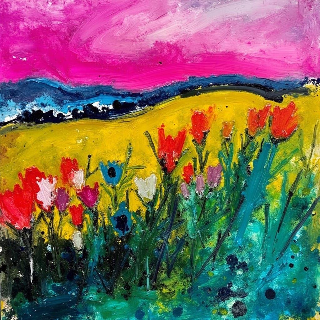 Vibrant Abstract Landscape with Dynamic Textures