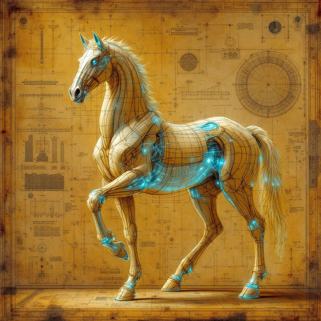 Renaissance Centaur with Glowing Circuitry