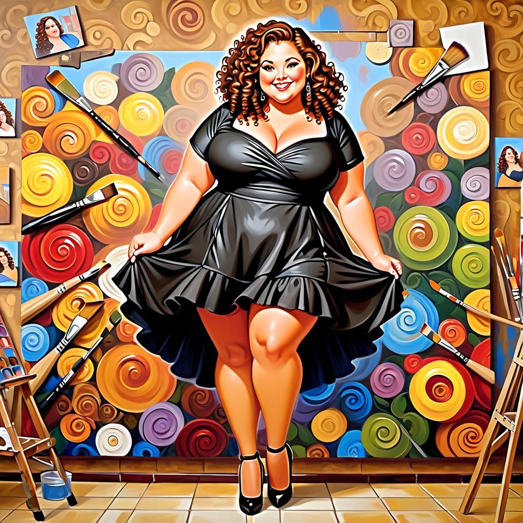 Chubby Models Painting a Masterpiece in Studio