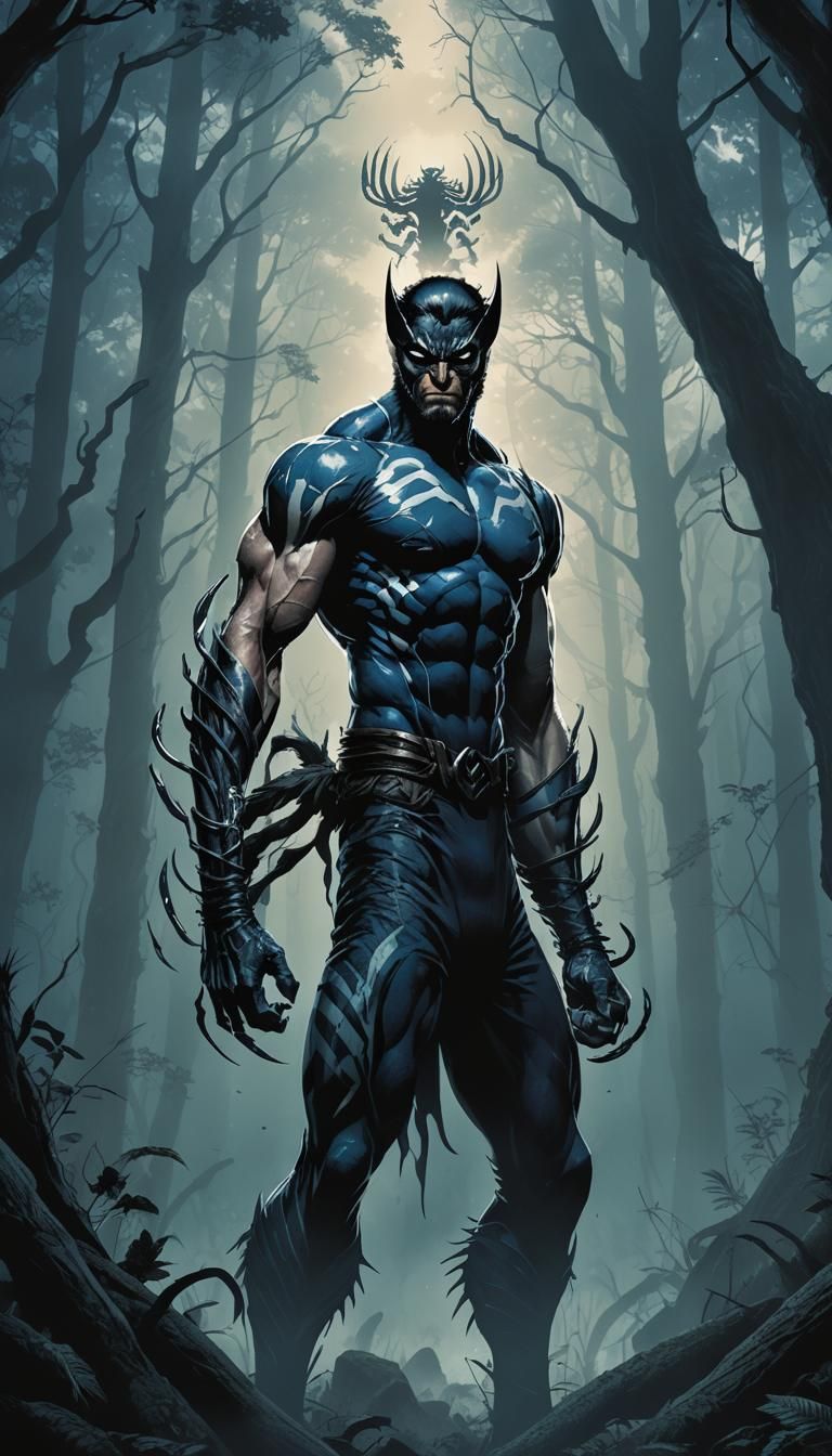 Muscular Warrior with Claws in Misty Forest