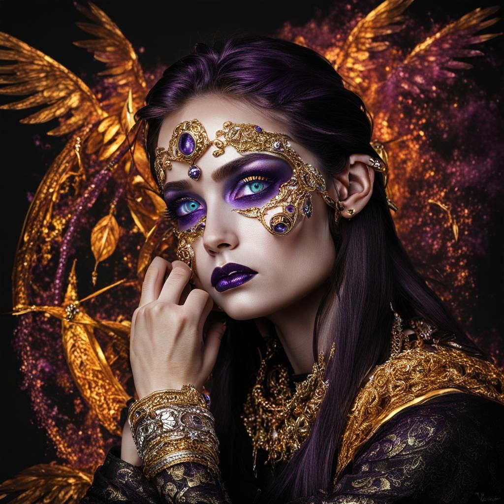 Purple eyes, silver and gold