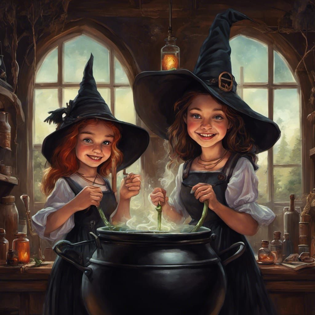 Best Friend Witches Brewing Potions in Gothic Style