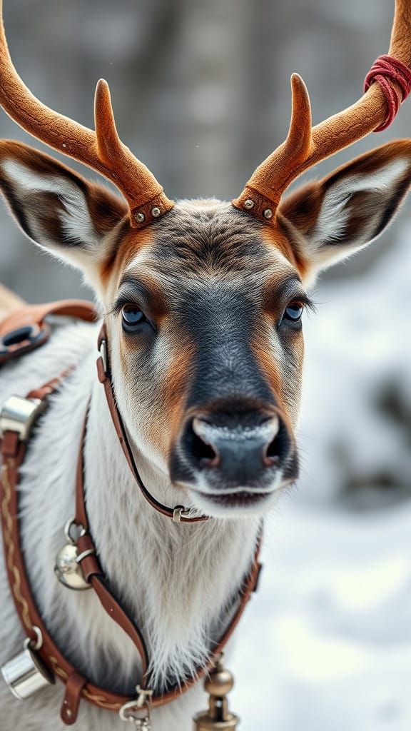 Reindeer in Elegant Harness with Silver Bells