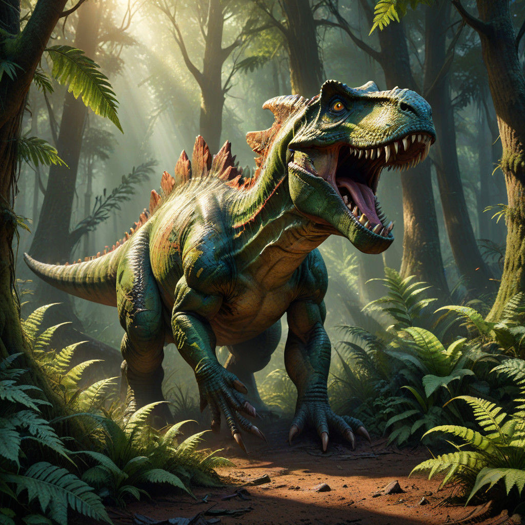 Spectacular Prehistoric Monster Rises from a Vibrant, Fantas...