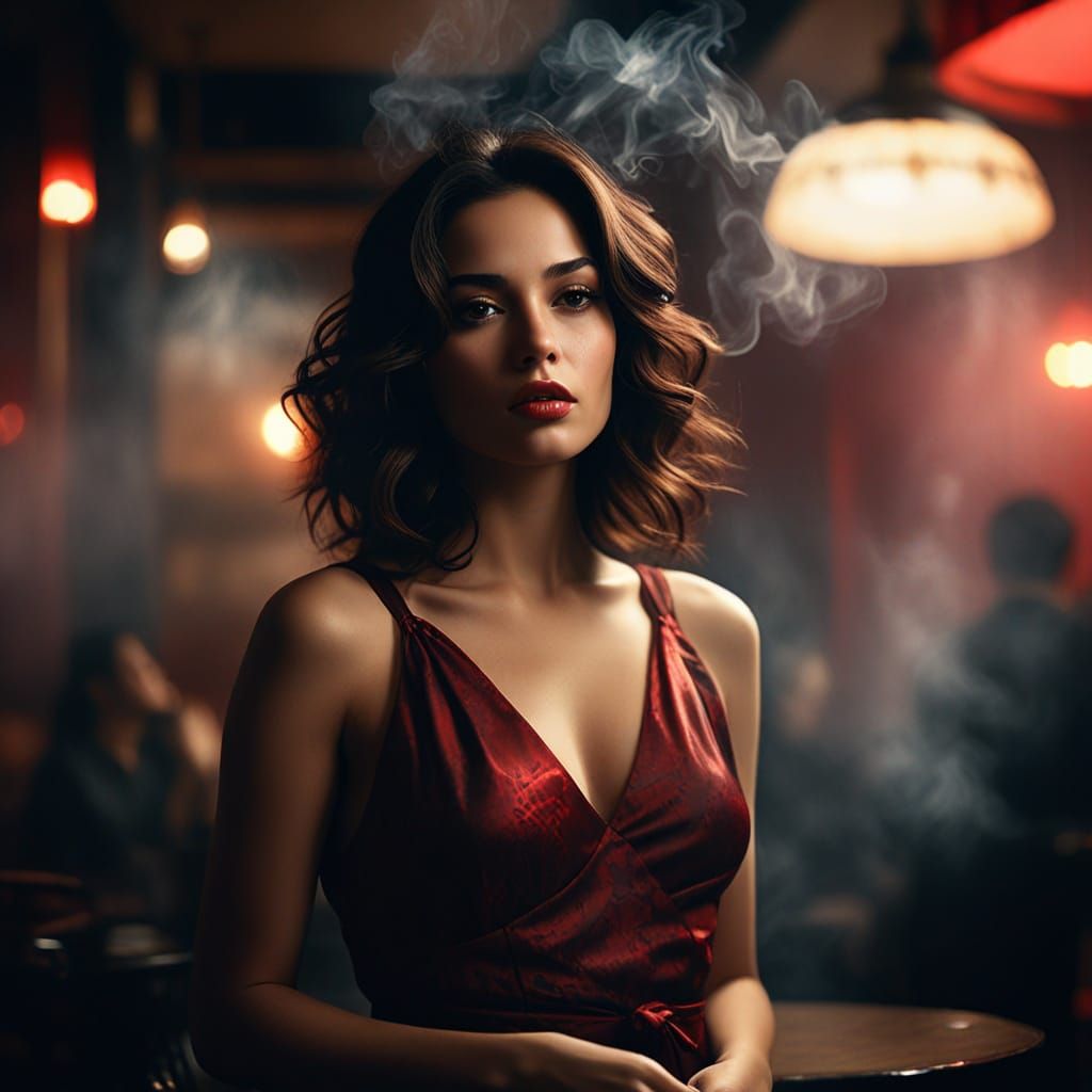 Lebanese Woman in Film Noir Style Café