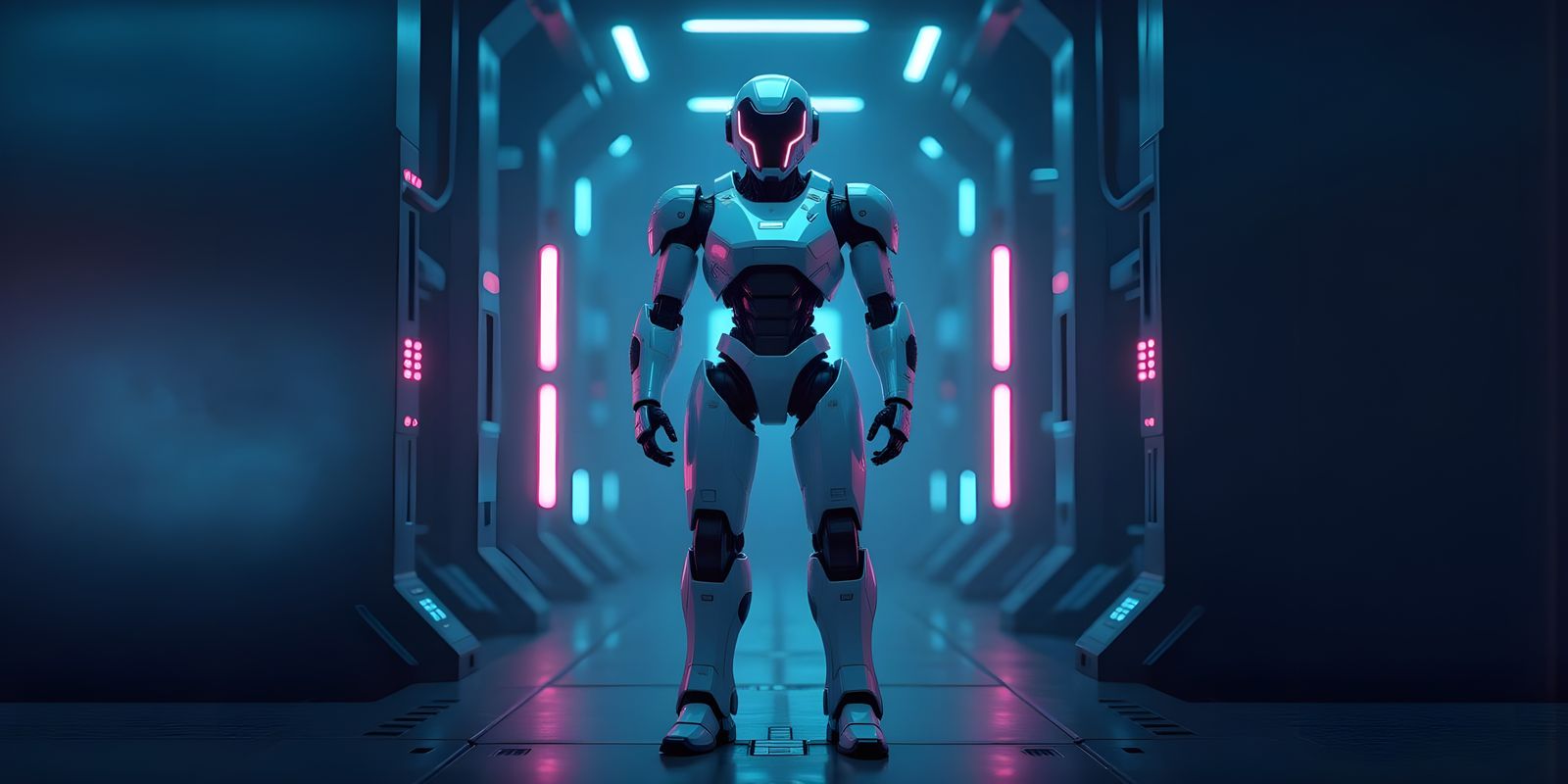 Futuristic Robot Embraces Existence in Cyberpunk Style