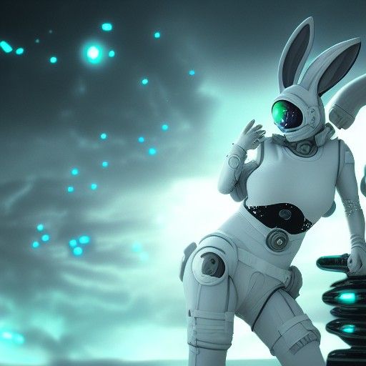 Futuristic Cyber Bunny Face in Biopunk Style