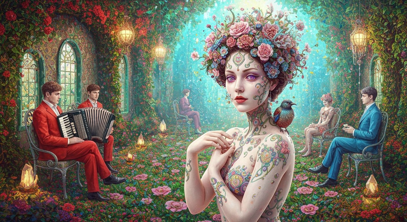 Psychedelic Utopia with Sacred Geometry, Oil Painting