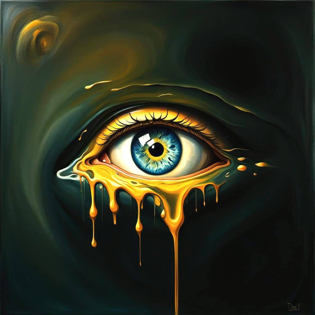 Surrealistic Eye in a Melting Oil Painting