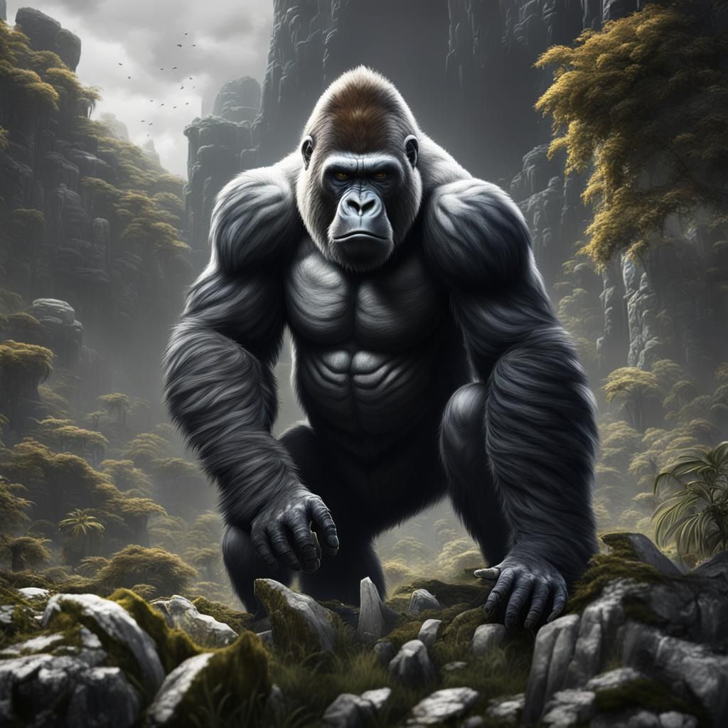 Detailed Black and White Gorilla Matte Painting