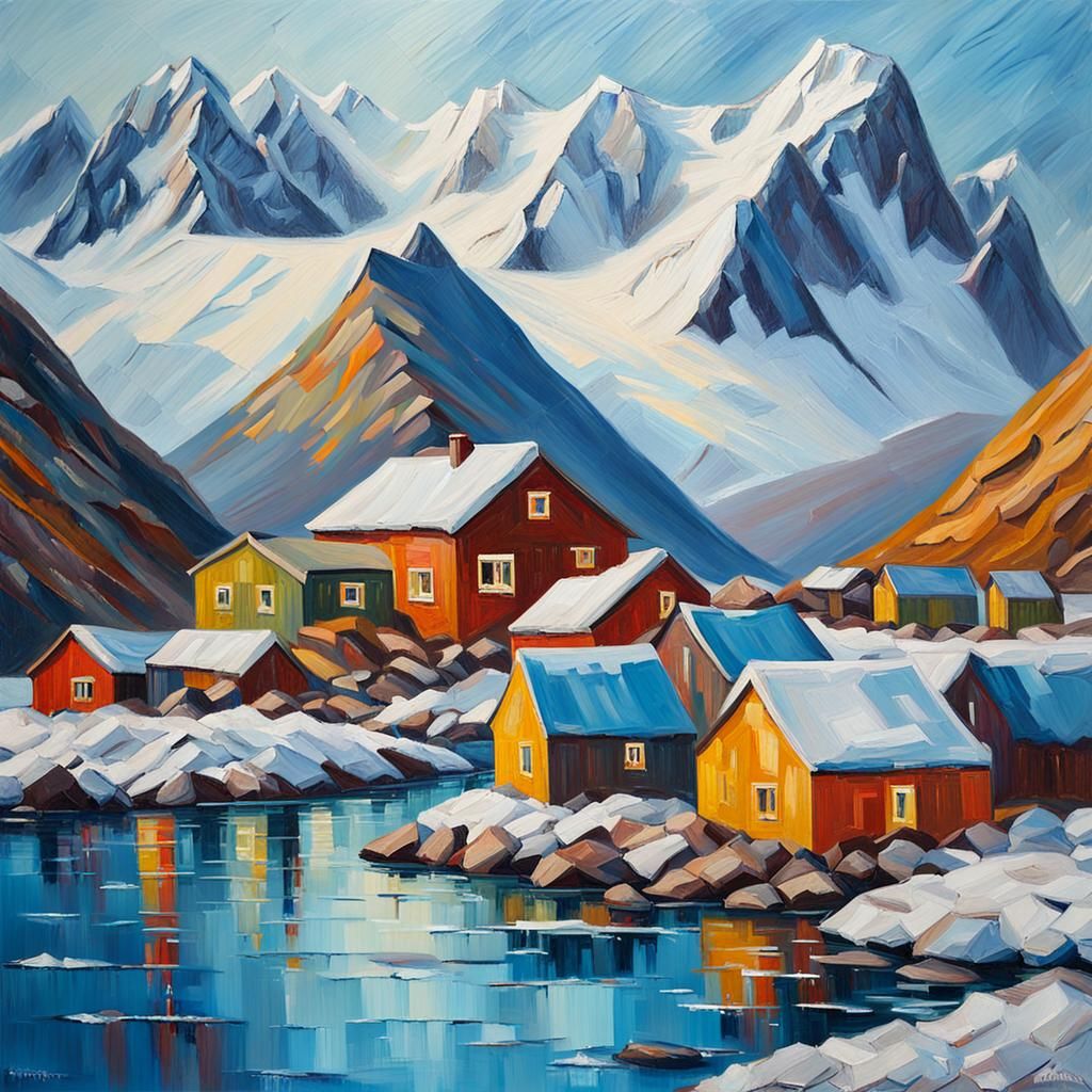 Svalbard Landscape in Neo-Impressionist Oil Painting Style