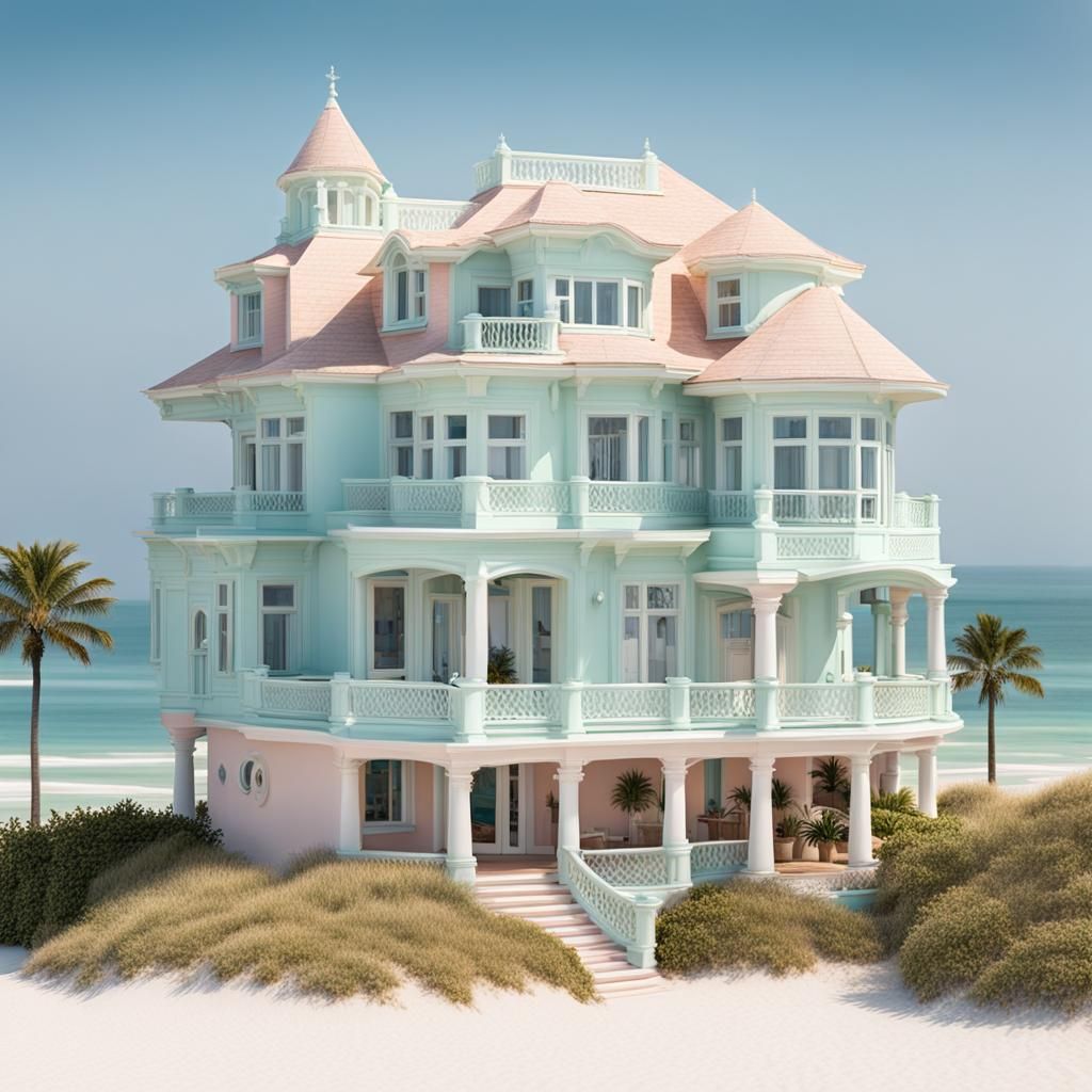 Elegant Pastel Beach House Exterior