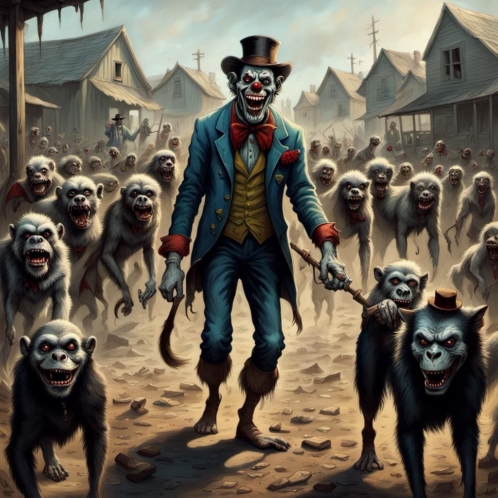 Zombie Monkey Clown Cowboy: A Horror Illustration