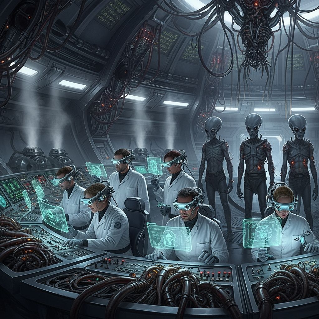 Scientists Study Flying Saucer Control Panel