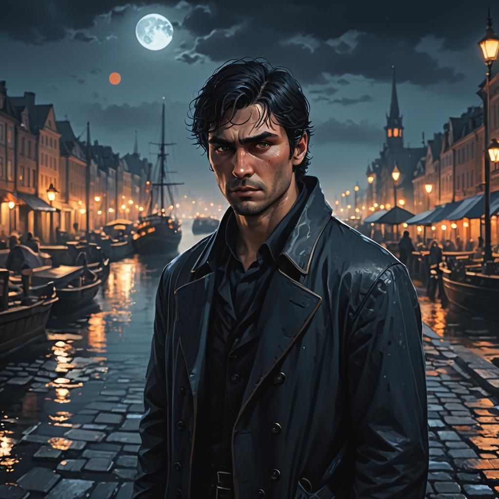 Midnight Harbor Walk: Dark Fantasy Concept Art