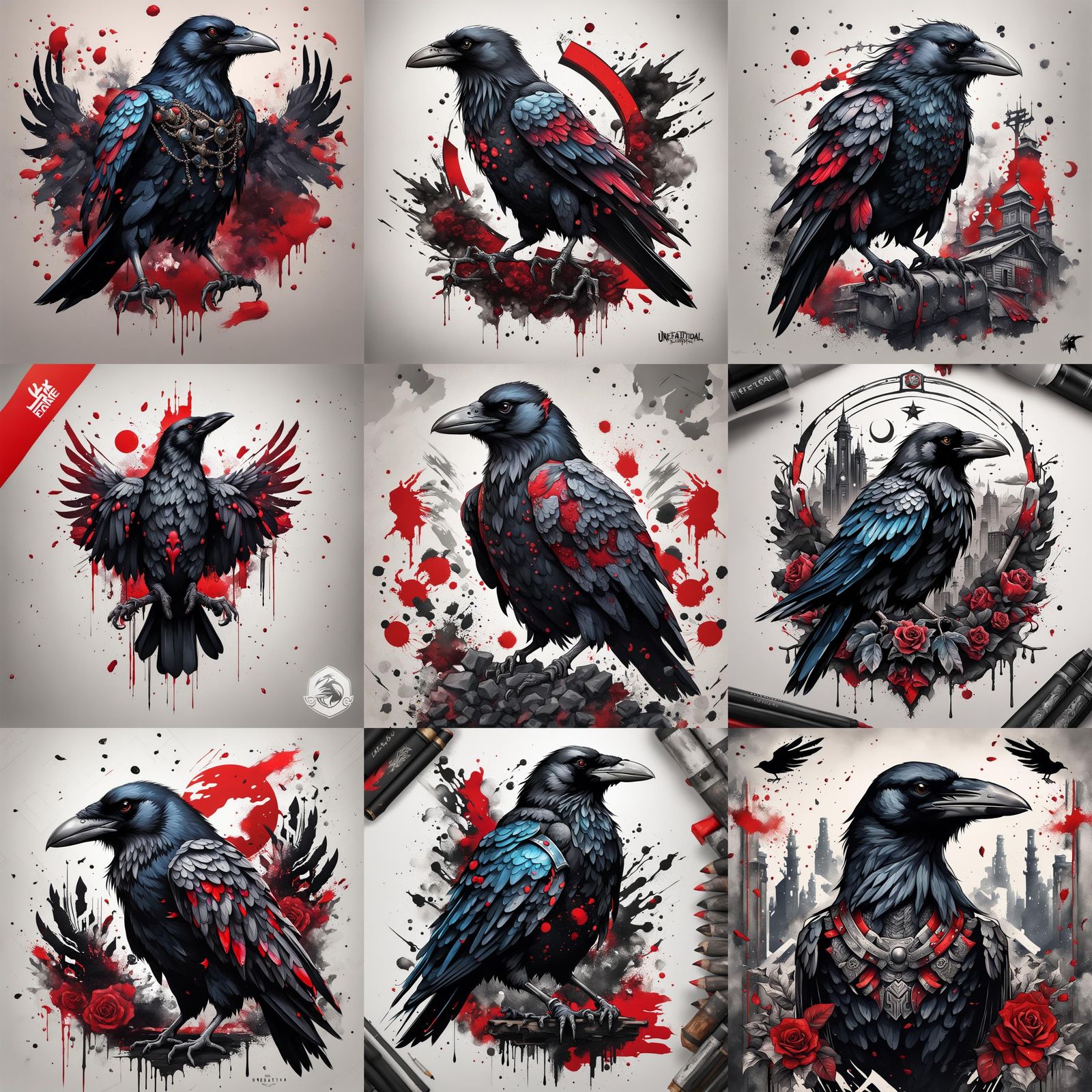 Trash Polka Neotraditional Crow Tattoo in Detailed Matte Pai...