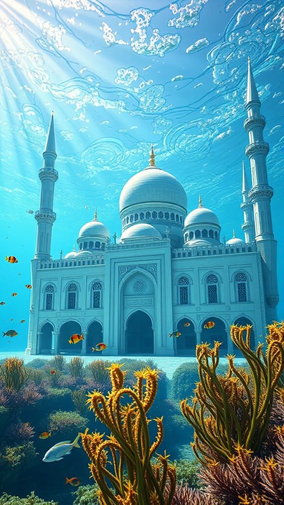 Majestic Underwater Masjid with 9 Minarets and 3 Domes