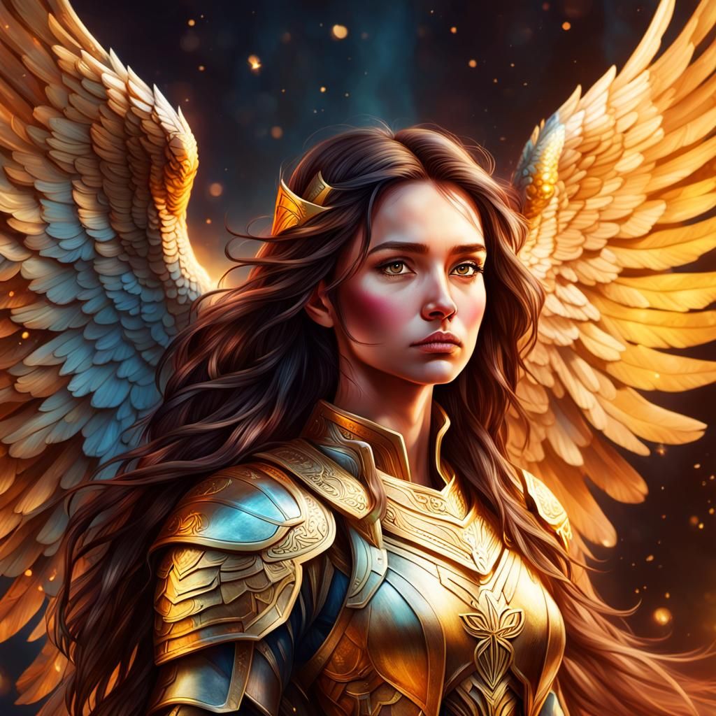 Brunette Angel Warrior in Shining Armor