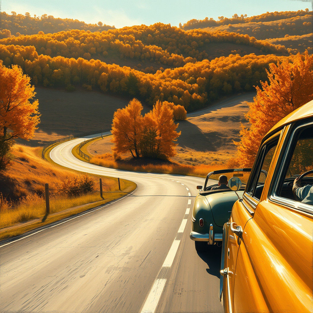 Autumn Highway Landscape in Hockney Style