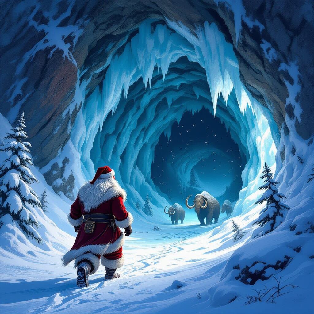 Prehistoric Santa Approaches Ice Age Cave