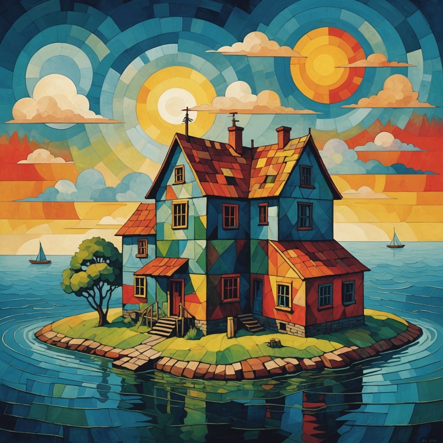 Island House in Expressionist Style Panorama