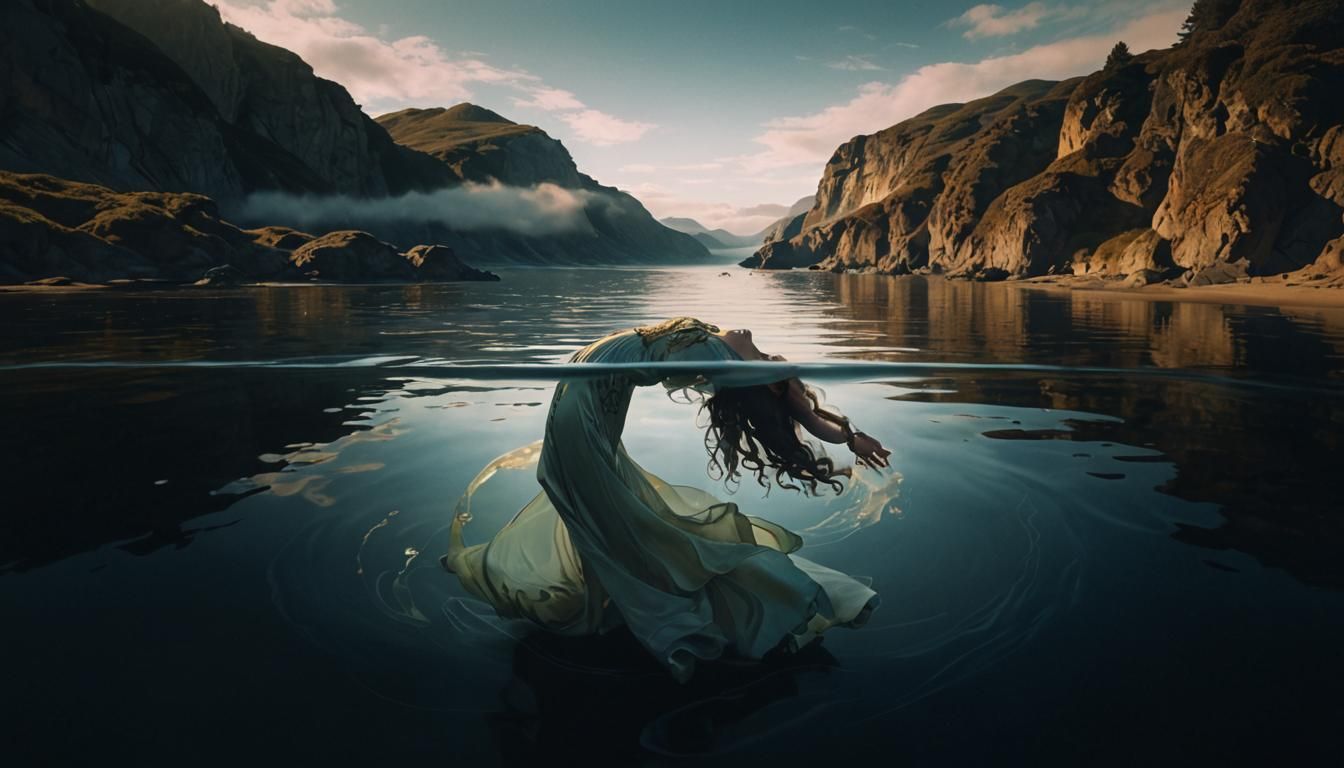 Mystical Art Nouveau Woman at Serene Seascape