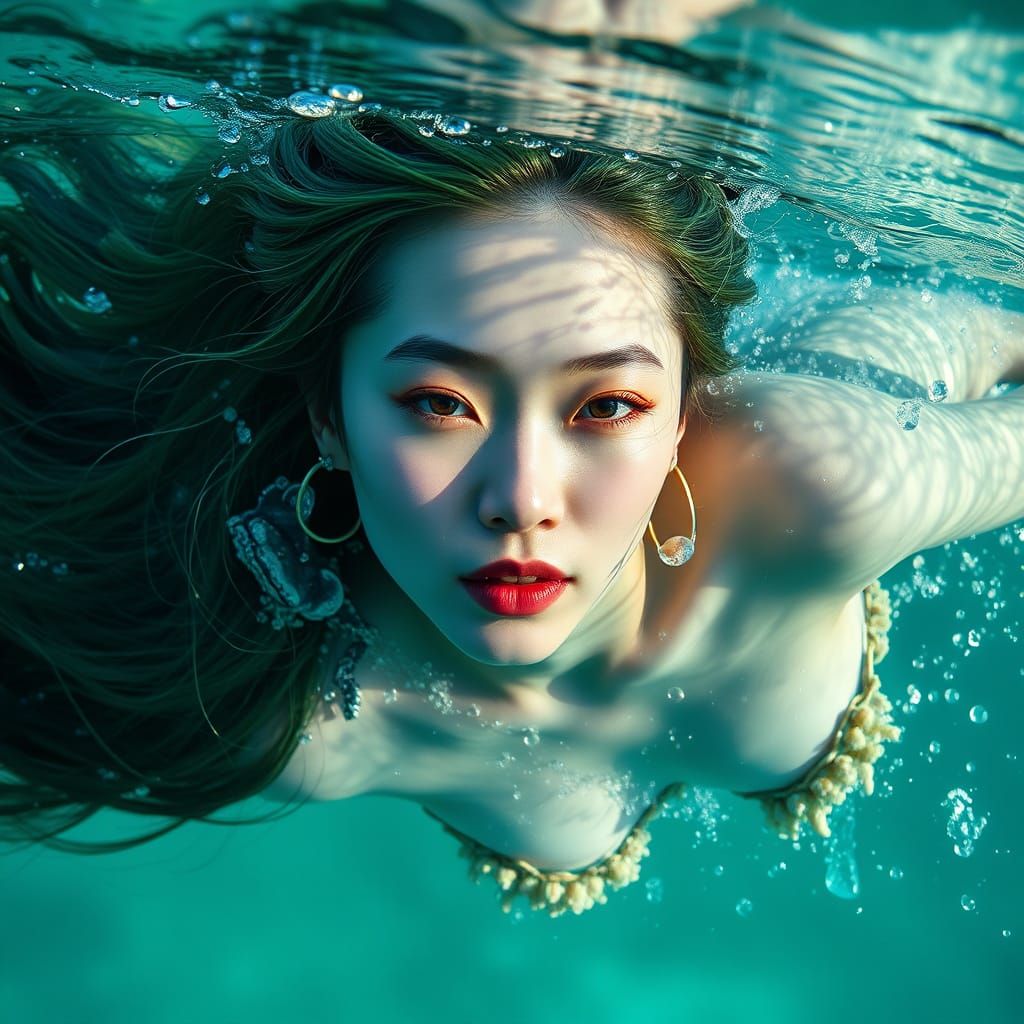 Photorealistic Chinese Mermaid in Turquoise Waters