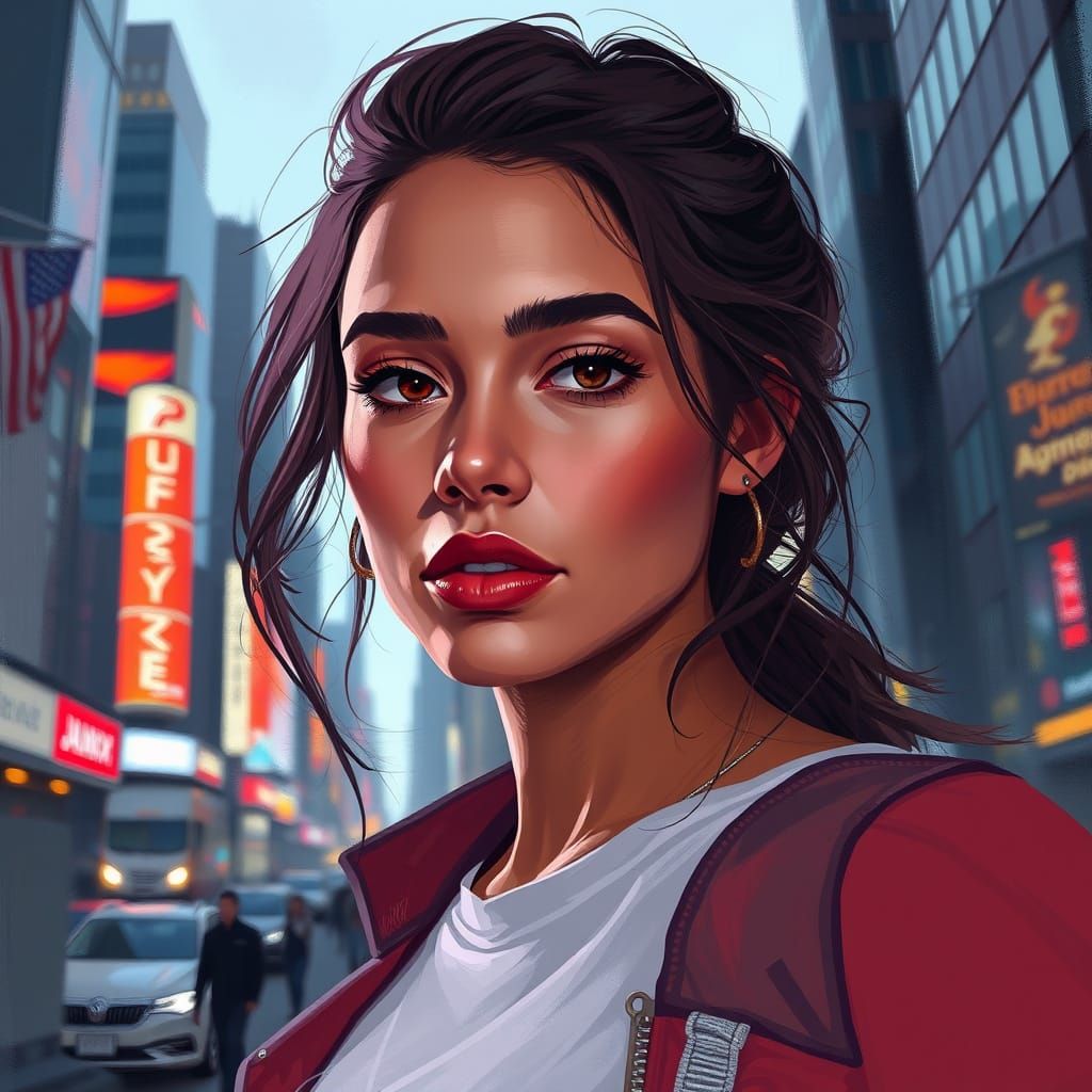 Woman in Cityscape: A Digital Painting