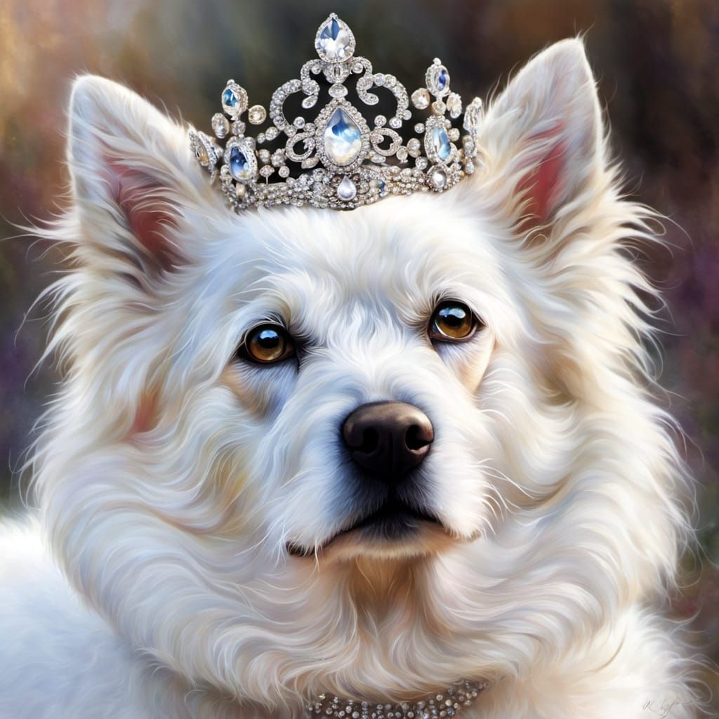 Regal White Dog Portrait in Digital Painting Style