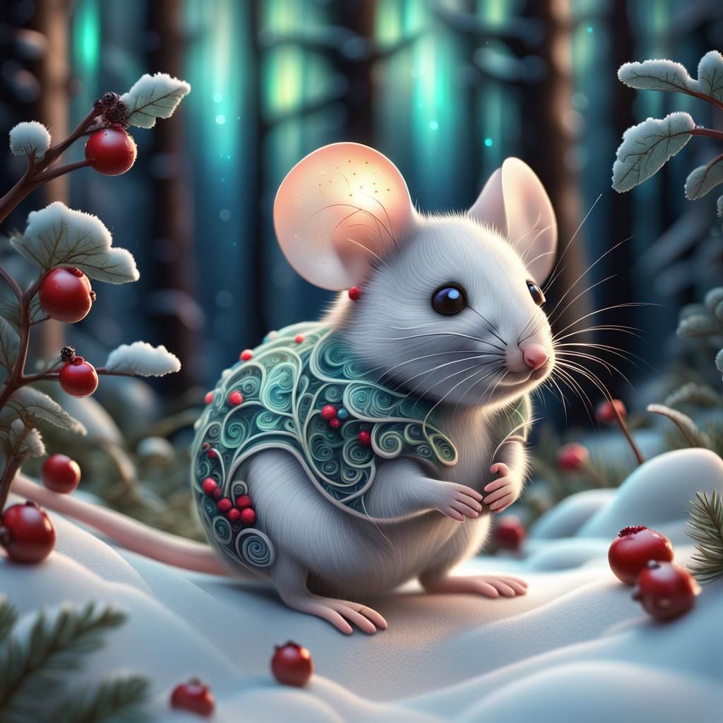 Cute 3D Mouse Portrait in Scandinavian Forest