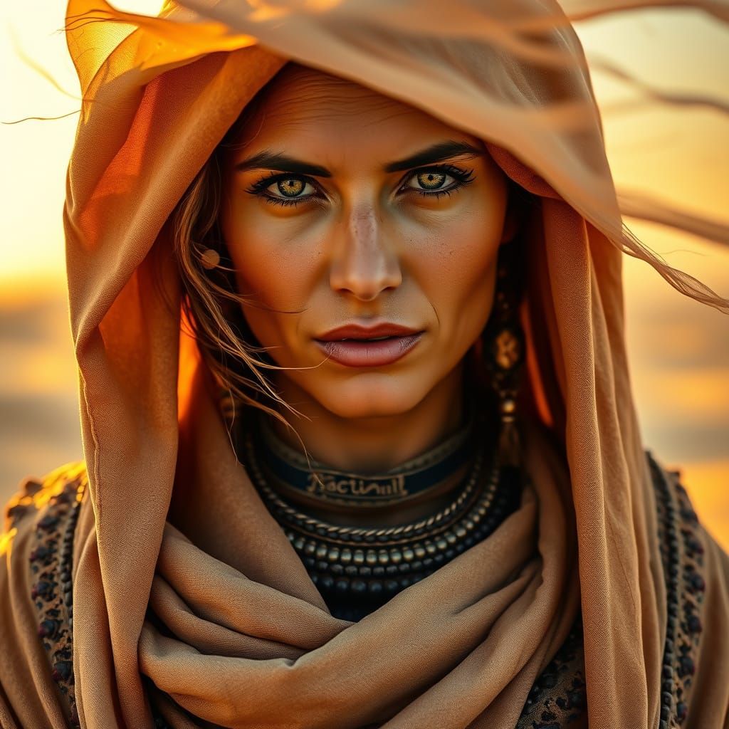 Hyper-Realistic Desert Goddess in Golden Hour