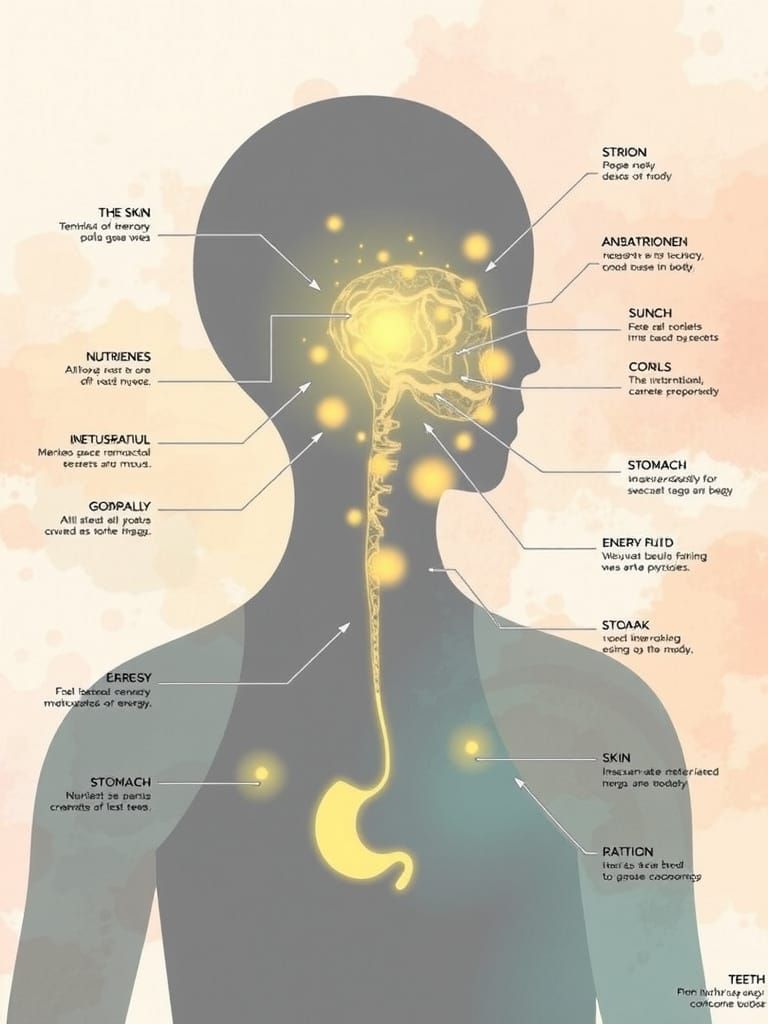 Whimsical Human Body Infographic with Glowing Particles