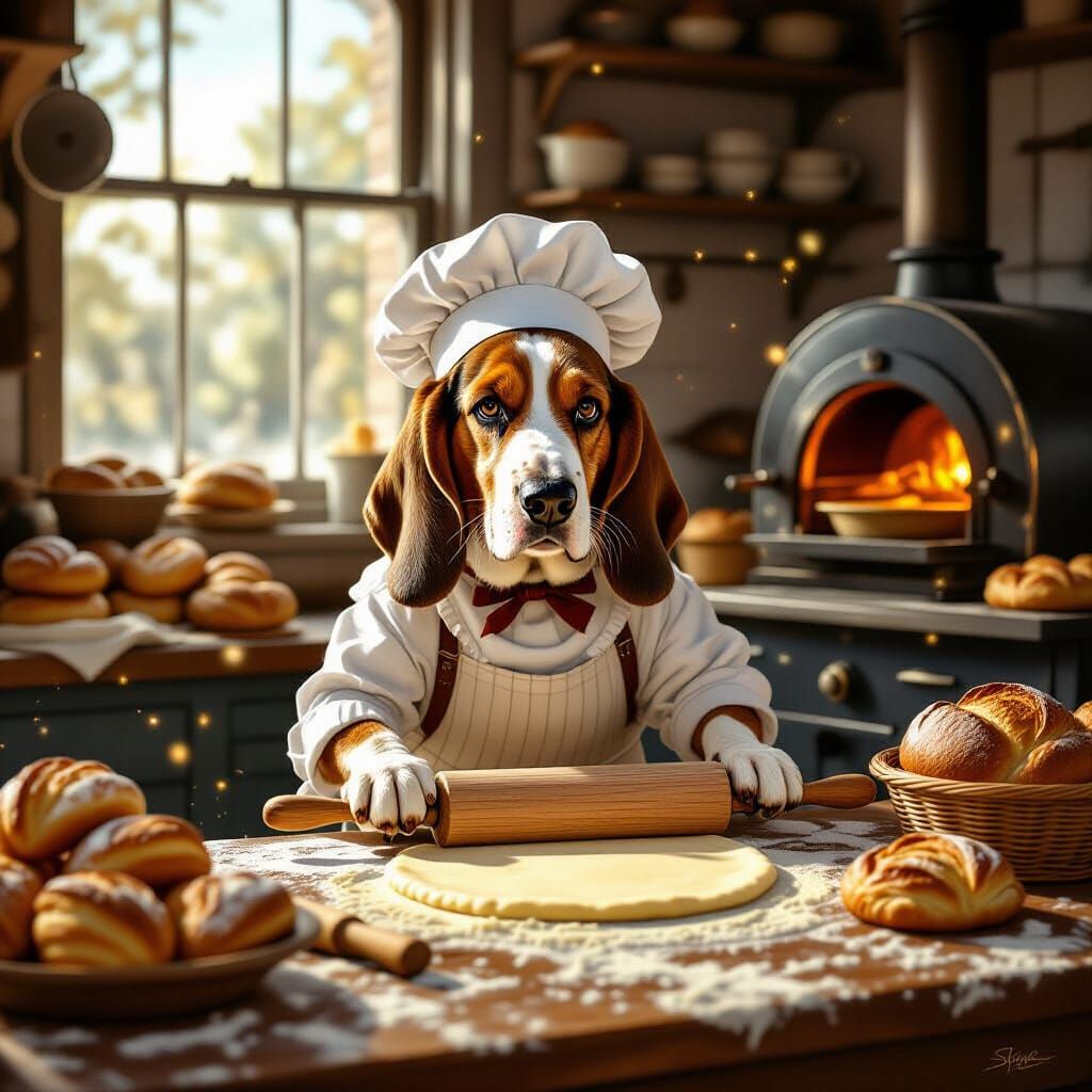 Victorian Baker Basset Hound Digital Painting