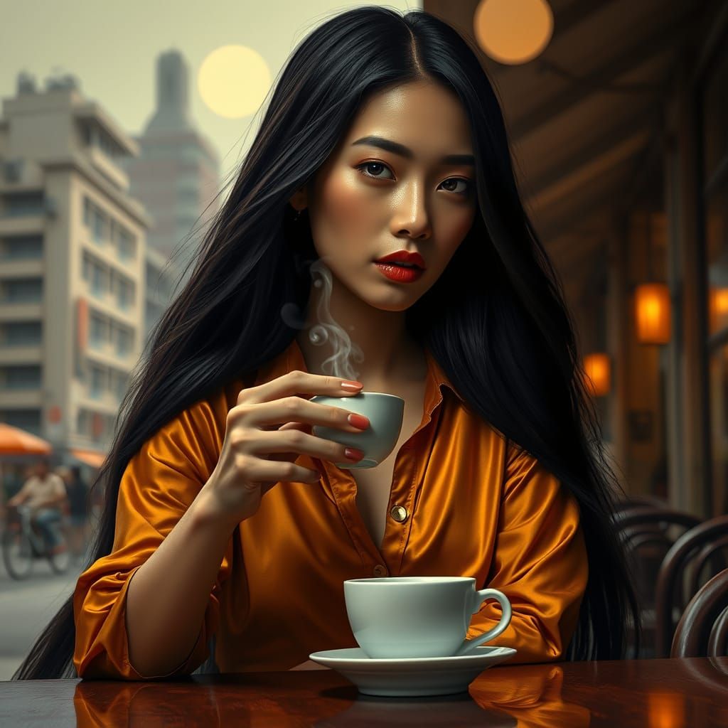 Ethereal Indonesian Beauty in a Haunting Café Scene