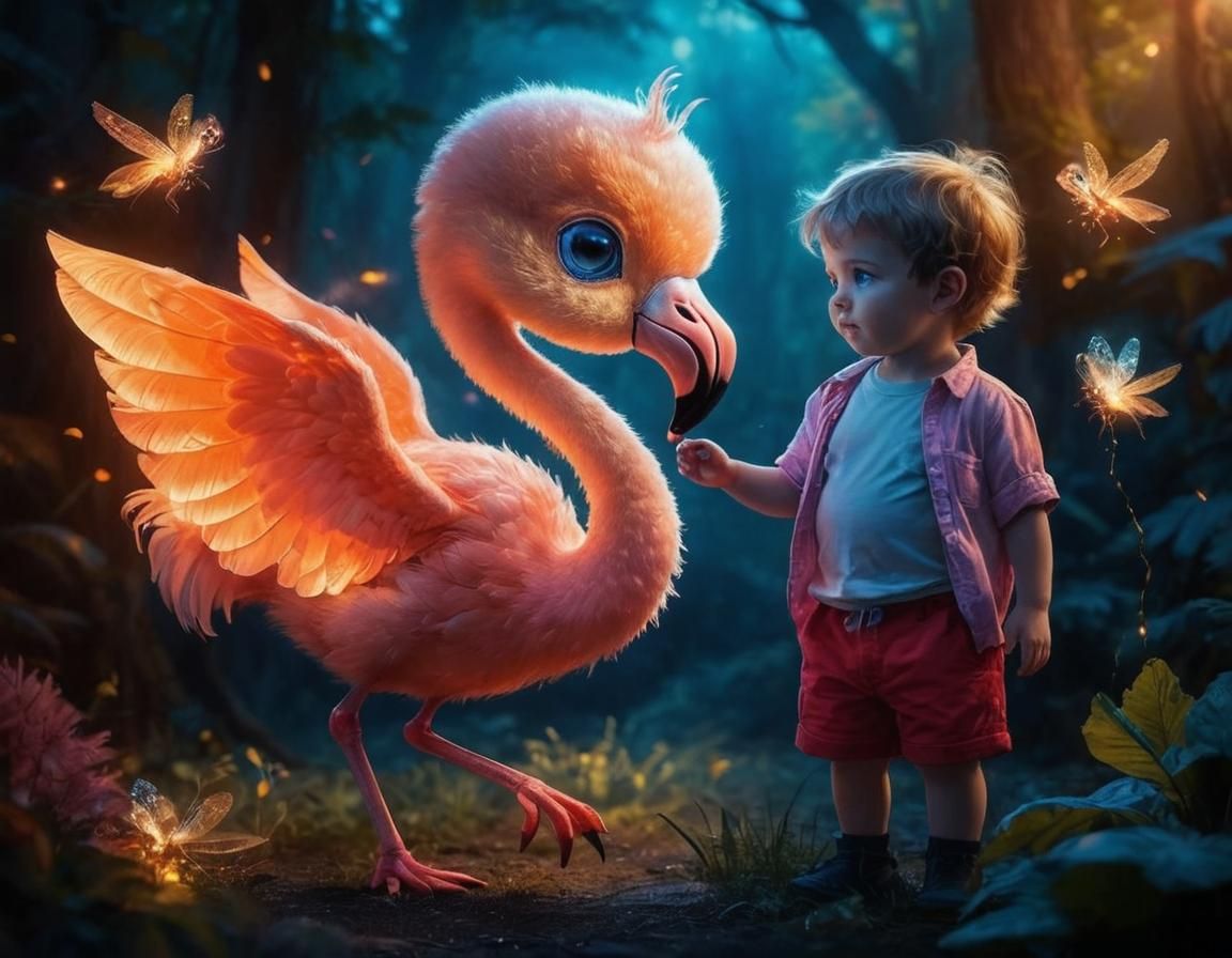Magical Flamingo Encounter in Enchanted Forest