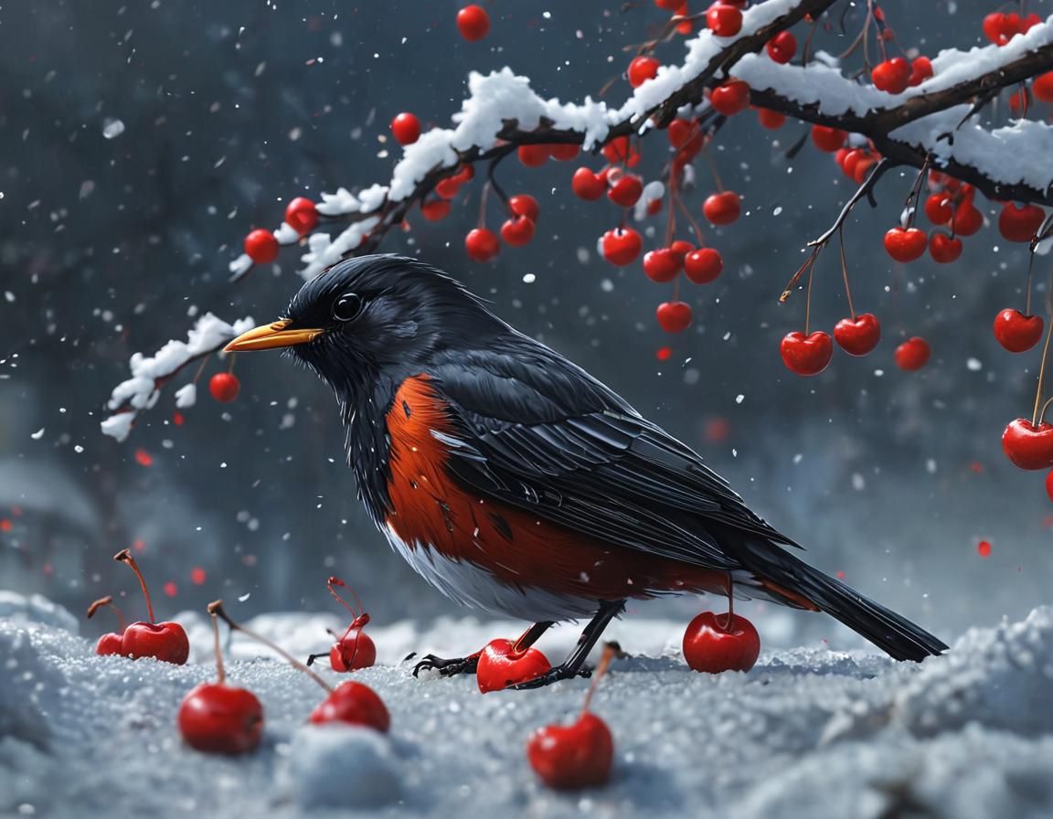Red Robin in Snow: 3D Anime Art
