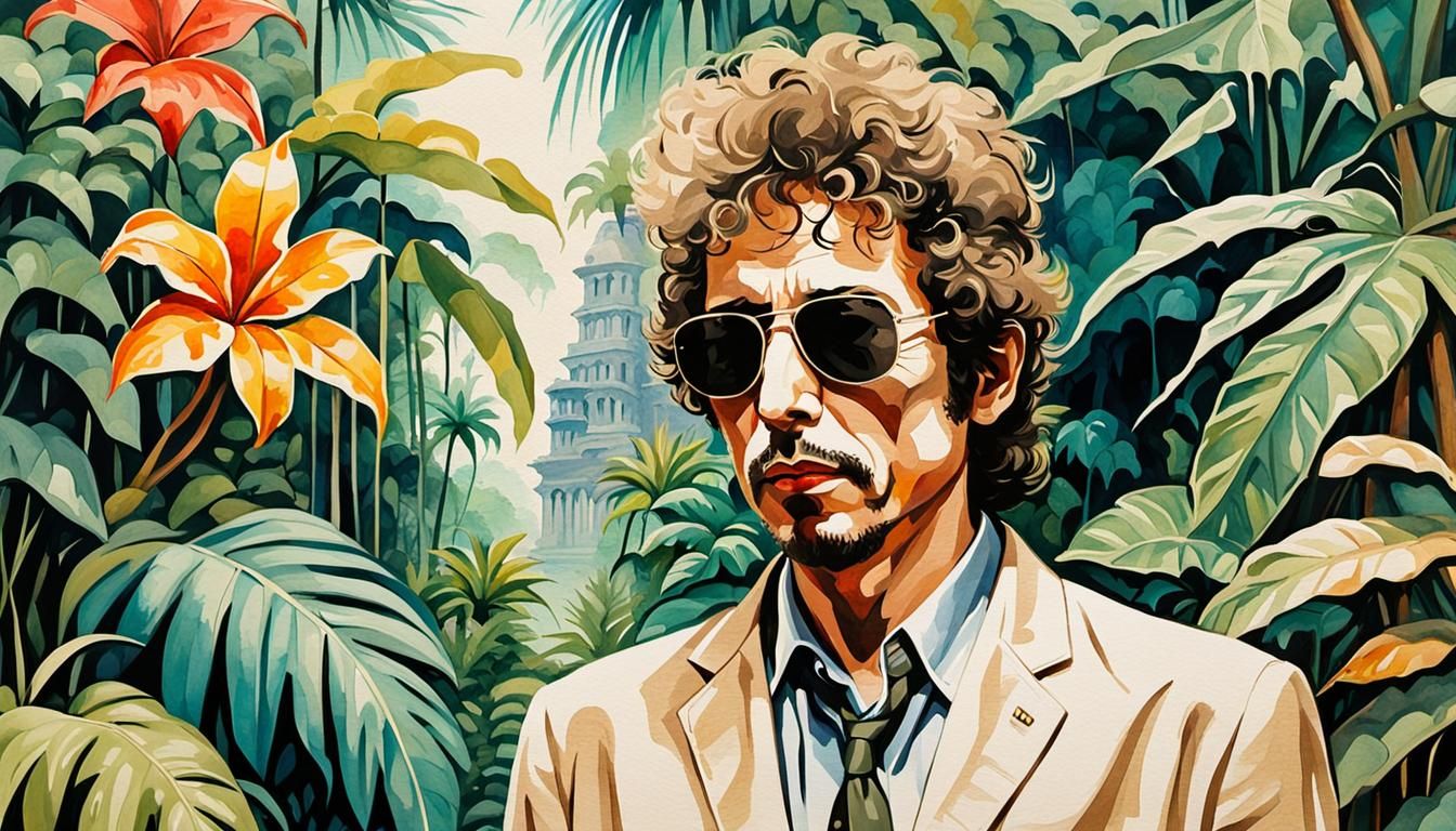 Bob Dylan Portrait in Watercolor Pop Art Style