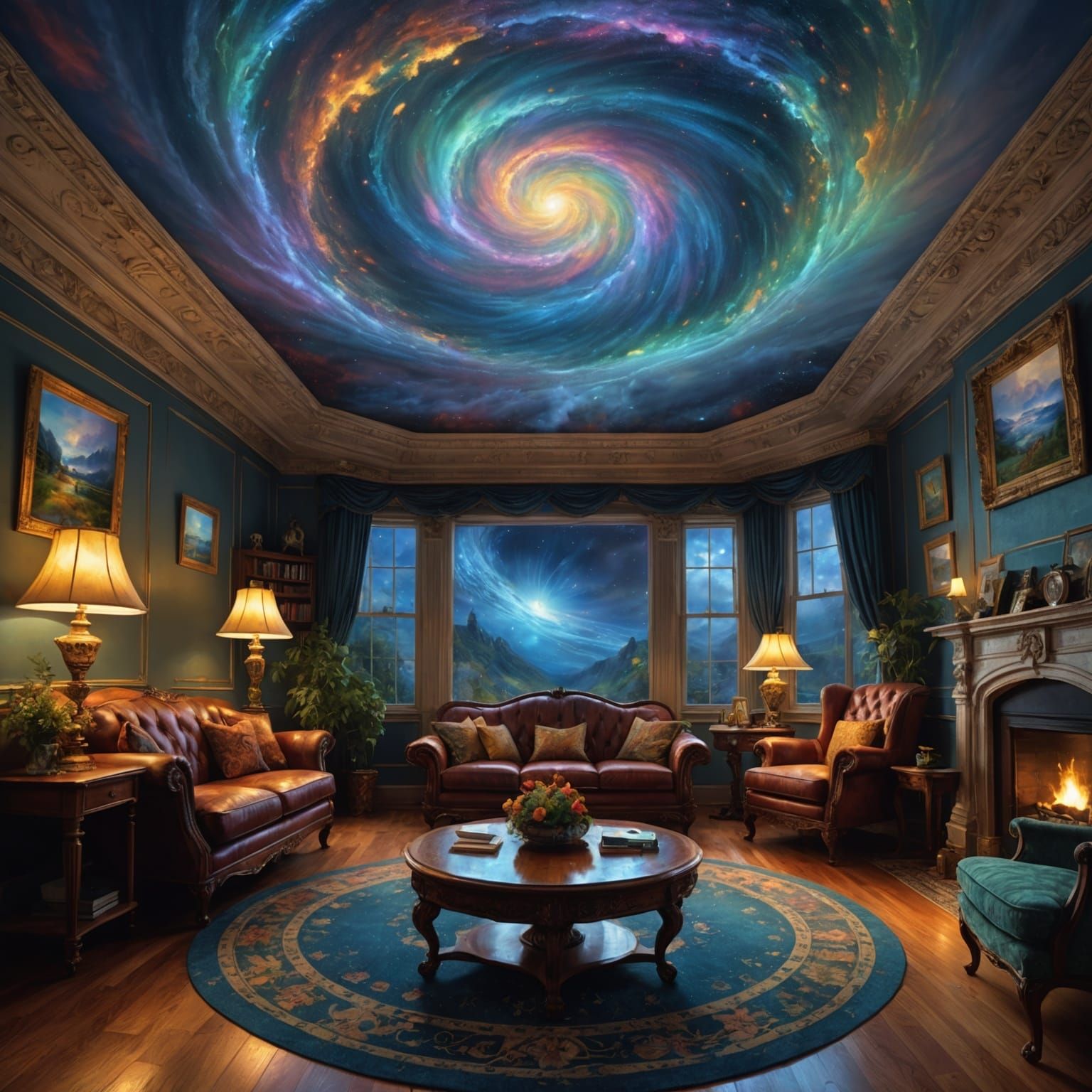 Cosmic Living Room: Ethereal Glitch Art Illustration