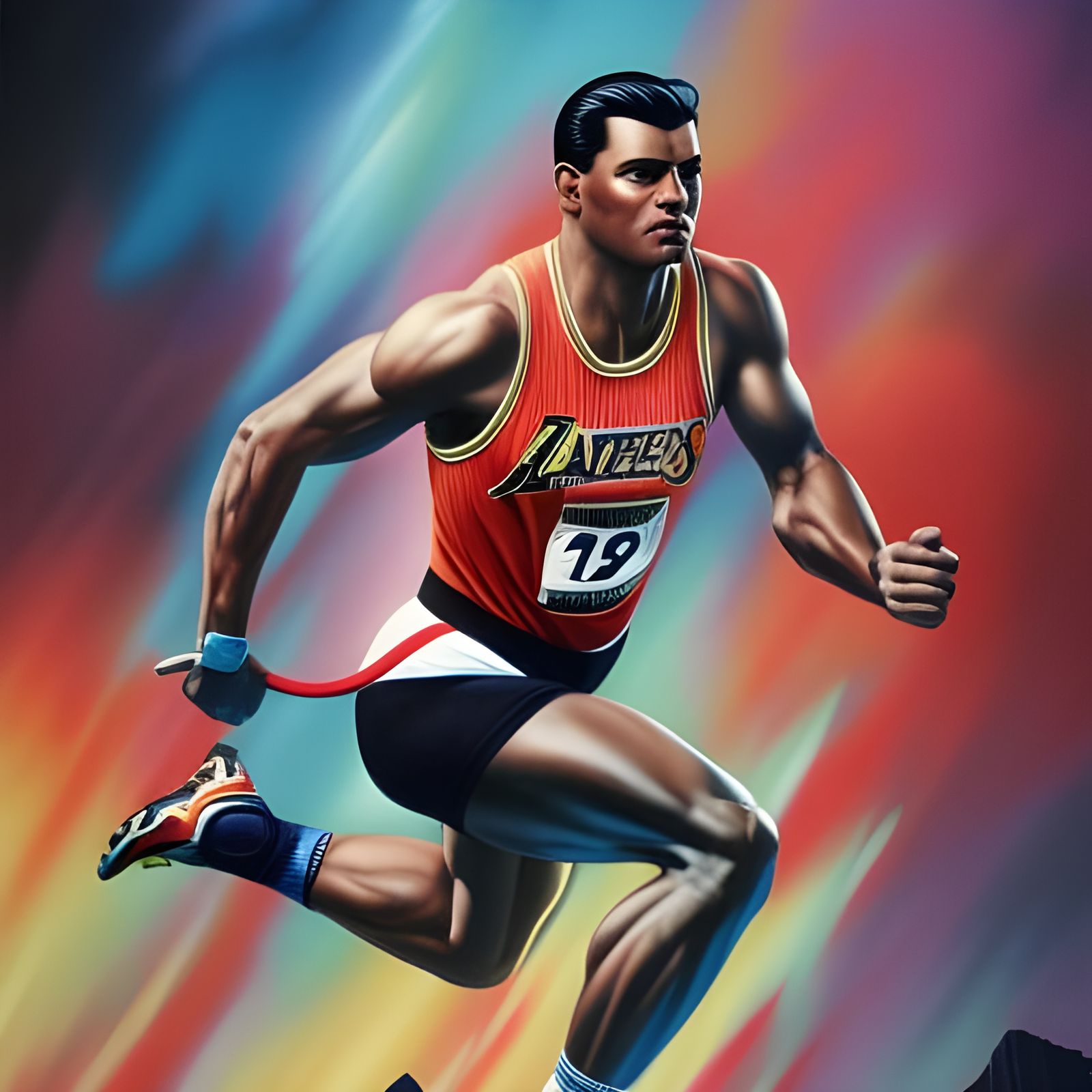 Retro Sports Poster of Athlete in Art Deco Style