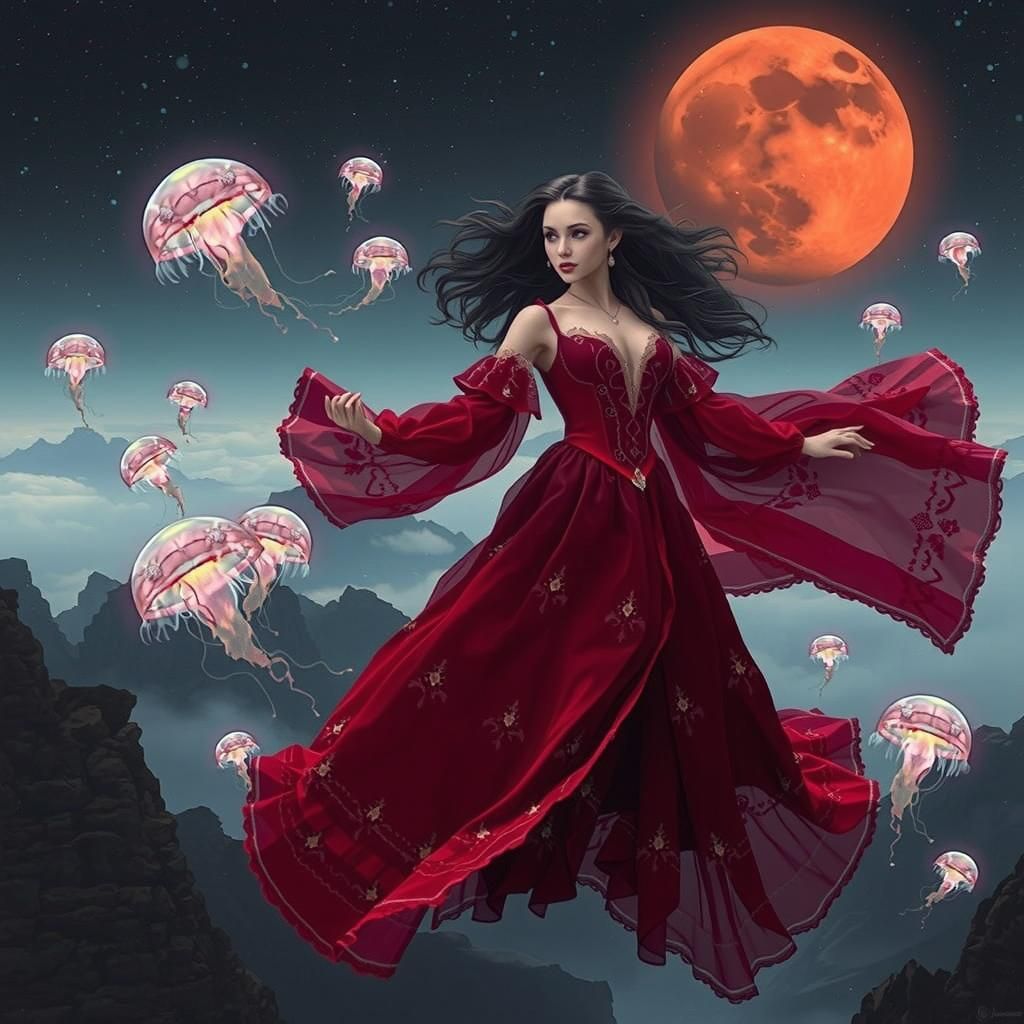 A princess fly with jellyfish
