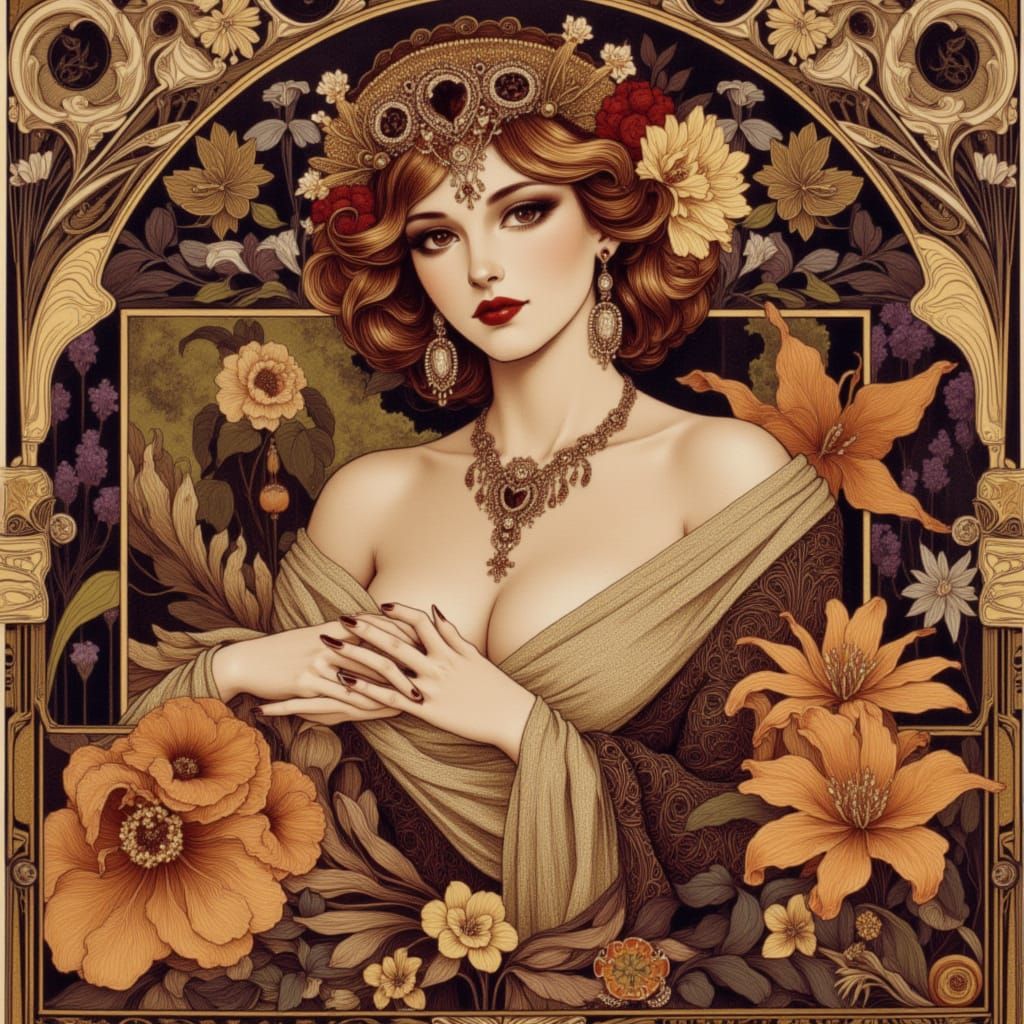 Art Nouveau Woman in a Dark Comic Style