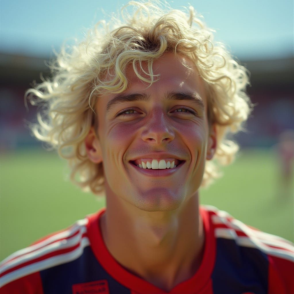 Platinum Blonde Soccer Star Smiles in Vivid Color Portrait